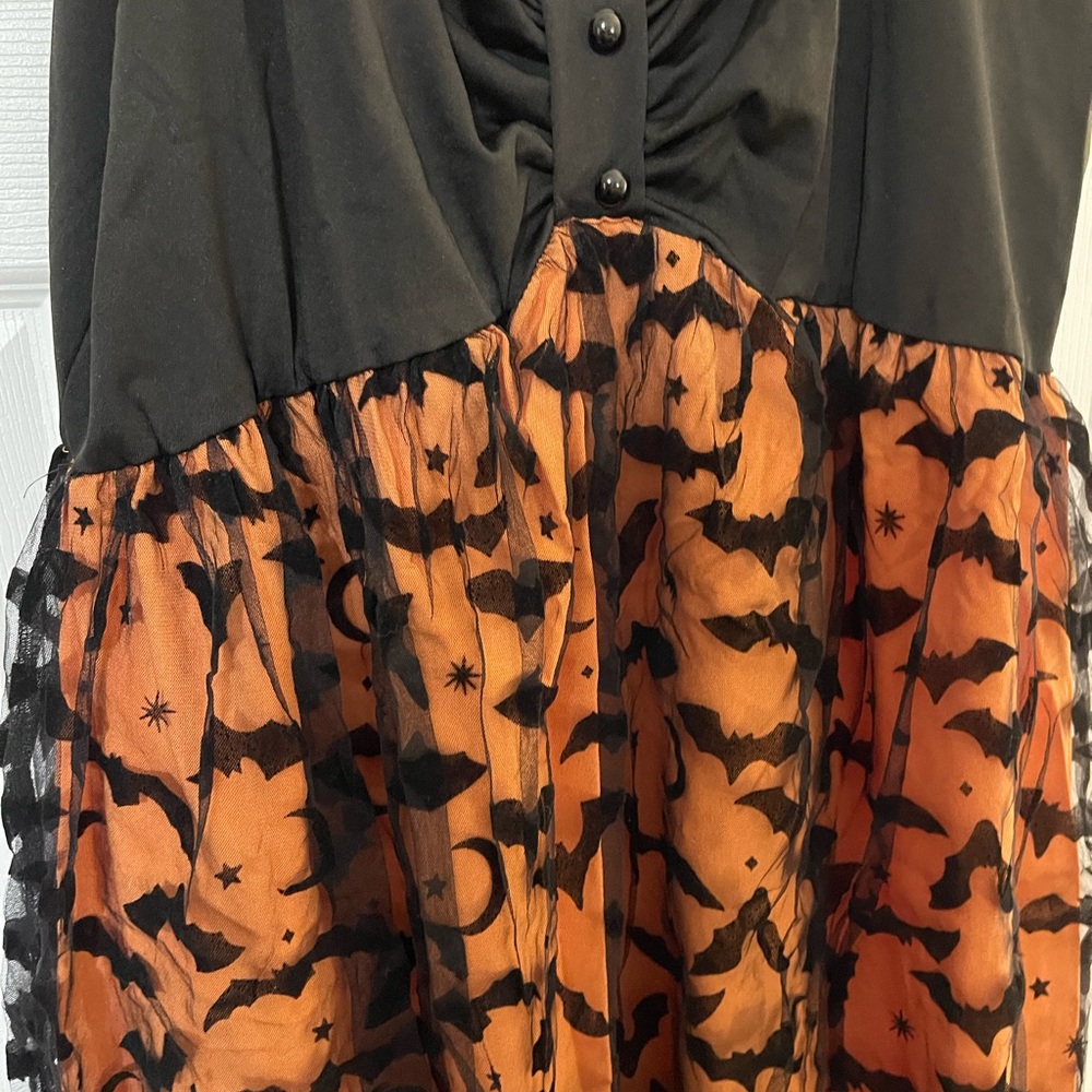 Halloween dress adjustable straps, black & orange with bats and moons. - Picture 2 of 7